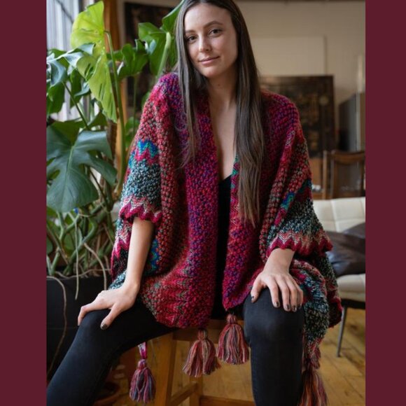 SAACHI Fringed Knit Kimono Shawl NEW - Picture 1 of 11